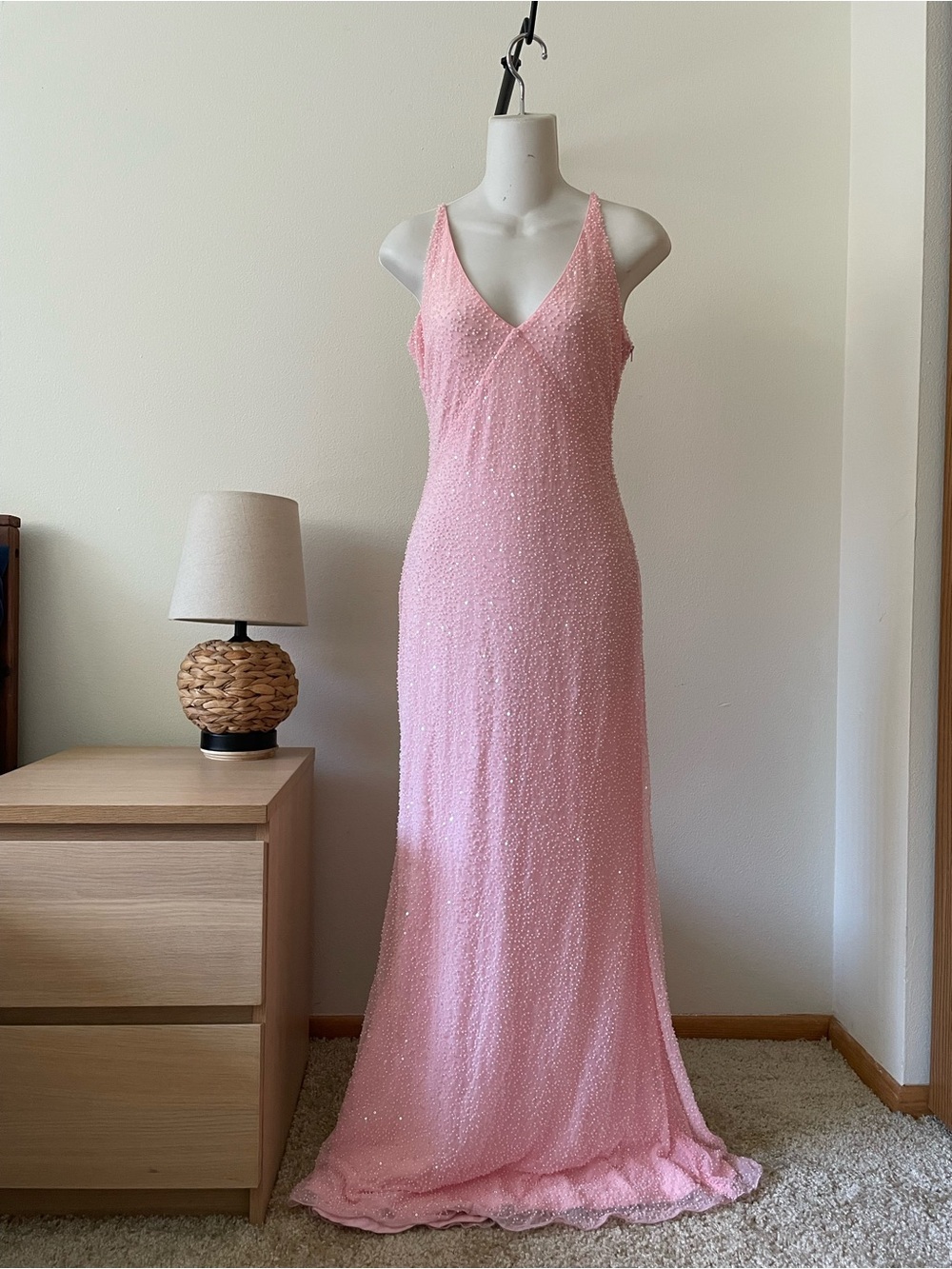 Windsor Pink Beaded V-Neck Maxi Dress